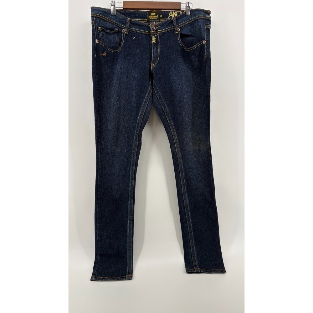 Akademiks Skinny Jeans Mens 36x34 Dark Blue Denim Vintage 5-Pocket Comfort E5941